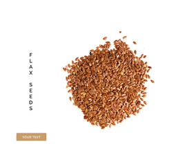 Creative layout made of organic flax seeds isolated on white background. Flat lay. Food concept.