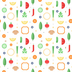Seamless pattern with vegetables on white background. Vector wallpaper. Good for printing.