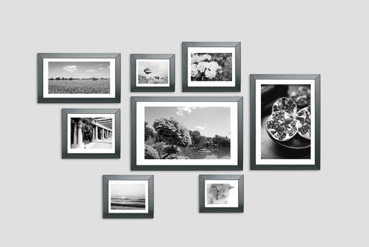 Photo frames on the wall, portfolio, photo lab