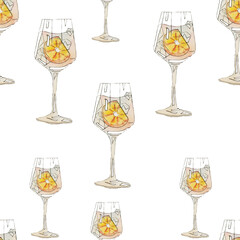Seamless pattern with summer refreshing drinks. Watercolor image.