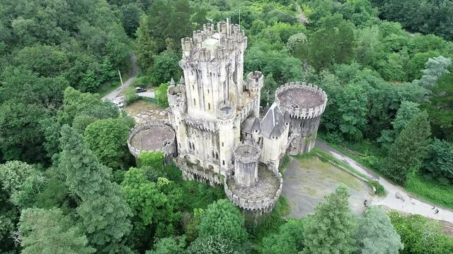 Butron Castle from aerial view in 4k