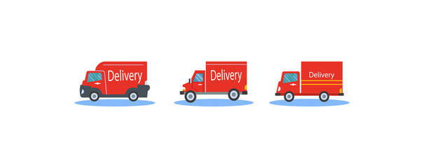 Fast delivery red truck set, vector illustration.