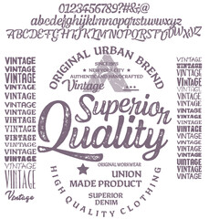 Handwritten calligraphic alphabet for t-shirt or apparel.