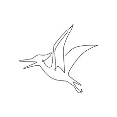 One continuous line drawing of aggressive pterodactyl prehistory animal for logo identity. Dinosaurs mascot concept for prehistoric museum icon. Single line draw design vector illustration graphic © Simple Line