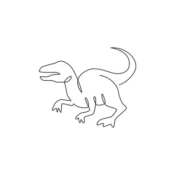 recommend clip art: One continuous line drawing of aggressive predator velociraptor animal for logo identity. Raptor rex mascot concept for prehistoric museum icon. Single line draw design vector graphic illustration