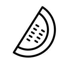 Watermelon slice Isolated on white background. Flat icon of fresh fruit. Colorful bright summer food. Sweet treat image. Red pink semicircular melon with seeds. Vector minimalistic stock illustration