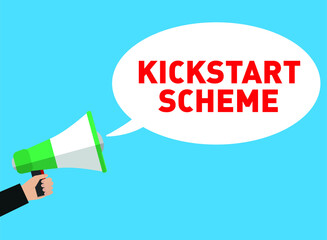 KICKSTART SCHEME megaphone vector; Chancellor Rishi Sunak has announced a £2bn 