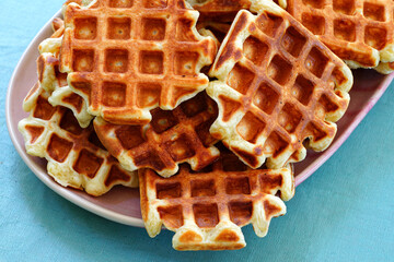 Plate of freshly baked waffles