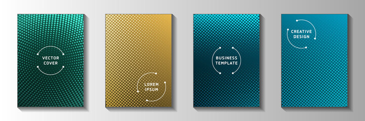 Elegant circle screen tone gradation cover templates vector batch. Digital booklet faded screen 