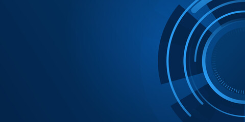 Modern blue abstract tech geometric background. Line circle shape with light pattern composition.