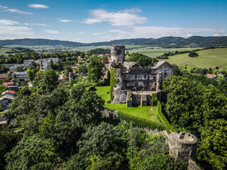 Fototapeta na wymiar Bolków Castle in Poland from the drone