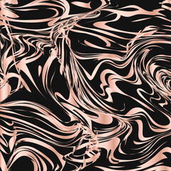 Marbling surface abstract background. Liquid flow effect backdrop. Watercolor stains painting. Black and rose gold marble texture vector illustration. Easy to edit template for your design projects