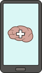 Telehealth concept with smartphone and heart, illustration in flat style. Mental
