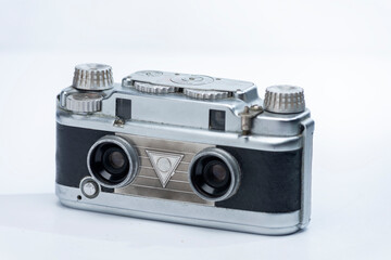 old photo cameras on white background