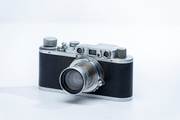 old photo cameras on white background