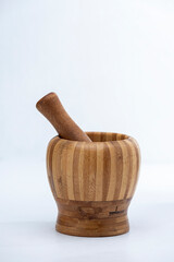 
wooden mortar for grinding food and grain