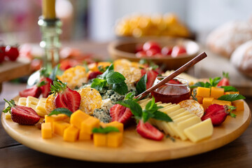 assorted mint, cheese and fruit, diced food, selective focus
