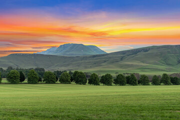 Grassland hills and mountain twilight of Drankensberg Kwazulu Natal South Africa