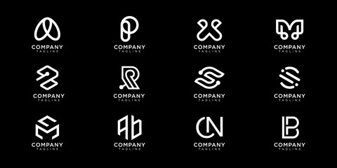 set of monogram initial random logo design .unique design premium bundle.premium vector