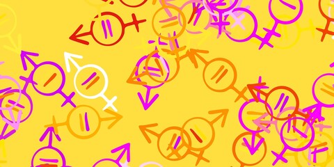 Light Pink, Yellow vector pattern with feminism elements.