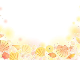 Obraz premium かわいい貝殻のイラストのフレーム、手描き、水彩風、柔らかい色合い