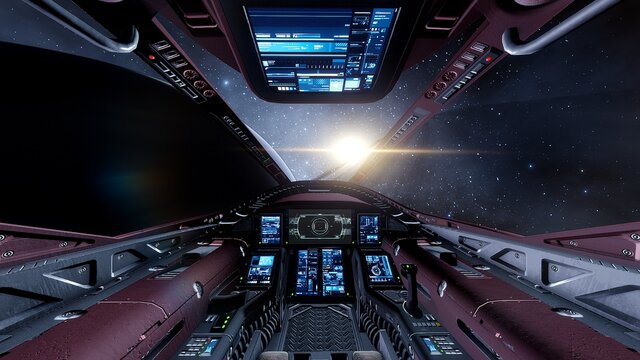 view from the cockpit of a spaceship, cockpit spaceship background, cockpit UFO 3d render