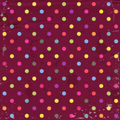 vector vintage wrapping paper, old distressed weathered, worn background with wrinkles and polka dot pattern