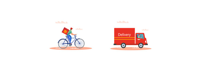 Online delivery service concept, online order tracking, delivery home and office. Vector flat illustration set.