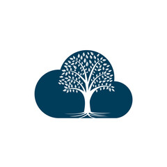 Cloud Tree Roots vector logo design. Vector cloud tree with roots logo element.	