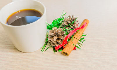 Christmas coffee in a white cup