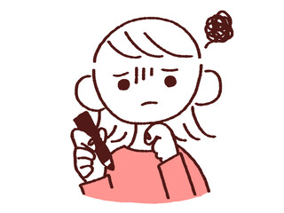 ペンを持ち問題に悩む若い女性