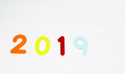 The numbers 2019  on white background.