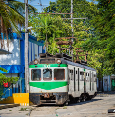 Fototapeta na wymiar Old fashioned electric train, still running, in Havana, Cuba