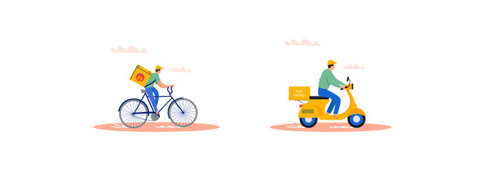 Online delivery service concept, online order tracking, delivery home and office. Vector flat illustration set.