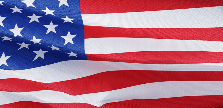 closeup of american USA flag, Flag of the United States of America. 3D render