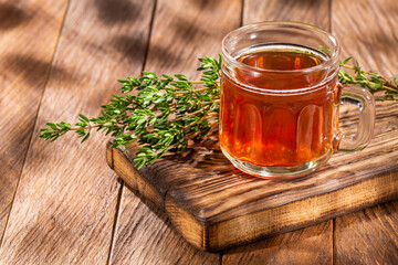 Fresh thyme herb tea - Thymus. Text space