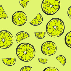 Seamless Fruits Pattern Vector Yellow Lemons Isolated 