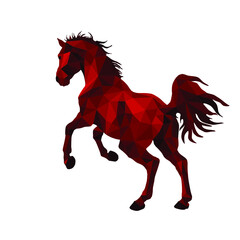 prancing red horse, isolated image on a white background in the style of low poly