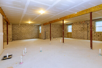 Basement renovation interior frame of a new house under construction