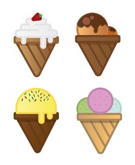 Set of ice cream in waffle cones