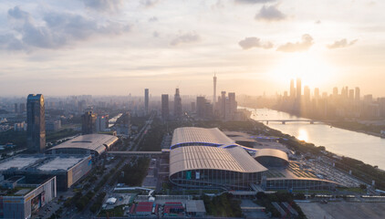 panorama of the city of guangzhou canton fair ,guangzhou international exhibition center - obrazy, fototapety, plakaty