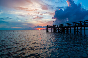 sunset over the pier
