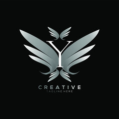 Letter Y Luxury White Thin Wing Logo Template
