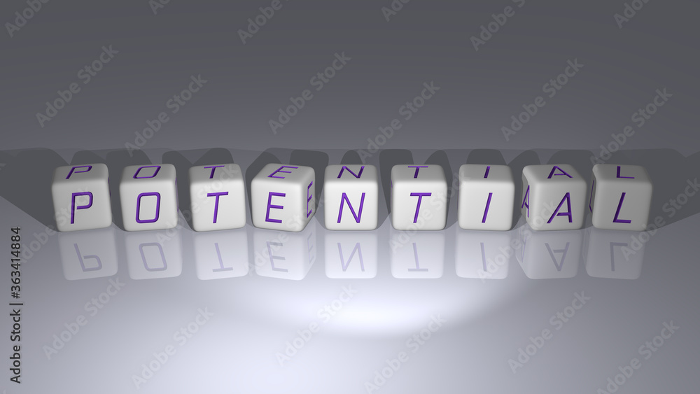 Poster potential built by dice letters and color crossing for the related meanings of the concept by 3d ren