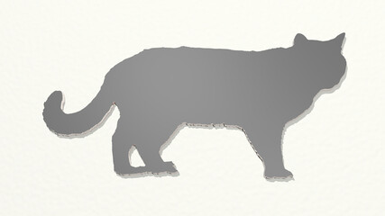 domestic animal cattle from a perspective on the wall. A thick sculpture made of metallic materials of 3D rendering. background and cute