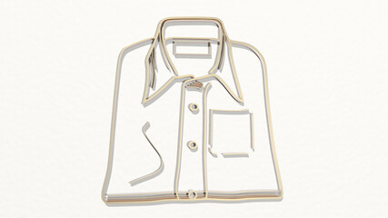shirt on the wall. 3D illustration of metallic sculpture over a white background with mild texture. young and adult
