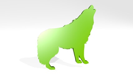 DOG made by 3D illustration of a shiny metallic sculpture with the shadow on light background. animal and cute