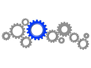 Cogwheel symbol. Mechanism.concept process.Infographic header with gray and blue gears on transparent background