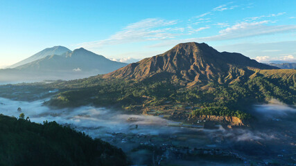 mountain landscape with lake and clouds, Bali.