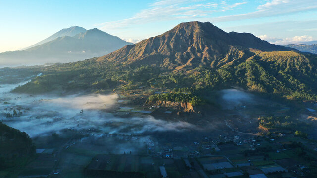 mountain landscape in the morning, this beautiful view seen from Pinggan Village, Kintamani, Bali.